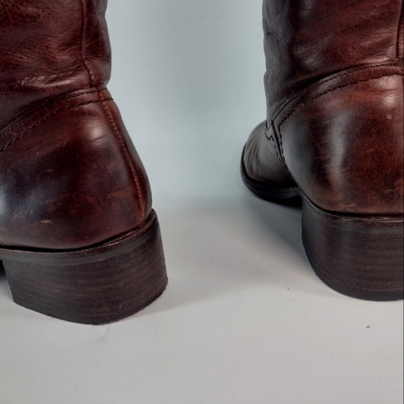 RUSTIC "Clancy" DISTRESSED REDDISH BROWN OVER KNEE BOOTS STRAPPED w BUCK… - Picture 9 of 13